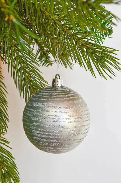 Arredamento Felice Natale Capodanno Colore Argento Palloncino Albero Natale Sfondo — Foto Stock