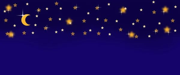 Mavi arka planda yıldızlı gökyüzü. Sarı yıldızlar ve bir ay. İyi geceler. Küçük ve büyük yıldızlar. tasarım için arkaplan.