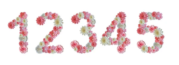 Αριθμοί Από Χάρτινα Λουλούδια Αριθμοί Ροζ Και Λευκά Άνθη — Φωτογραφία Αρχείου