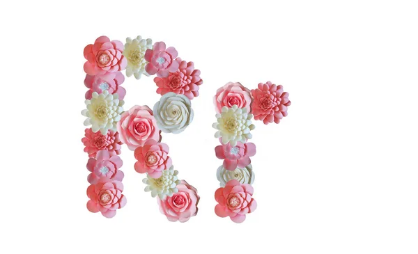 Алфавіт Паперових Квітів Листи Білому Тлі Рожеві Білі Квіти — стокове фото