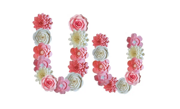Alfabeto Flores Papel Cartas Sobre Fondo Blanco Flores Rosas Blancas — Foto de Stock