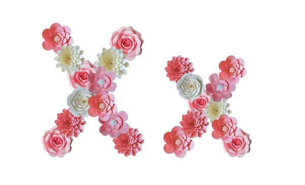 Алфавіт Паперових Квітів Листи Білому Тлі Рожеві Білі Квіти — стокове фото