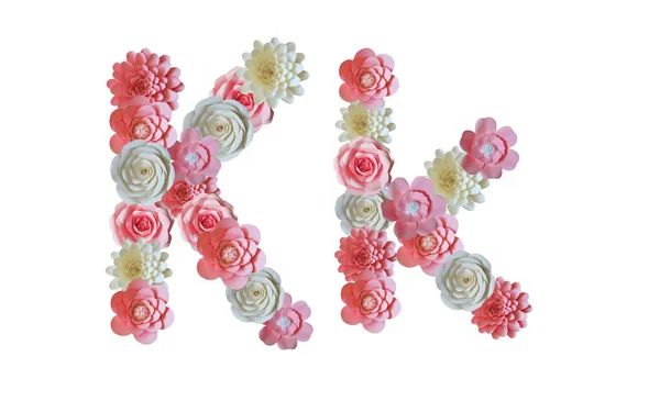 Αλφάβητο Από Χάρτινα Λουλούδια Γράμματα Λευκό Φόντο Ροζ Και Λευκά — Φωτογραφία Αρχείου