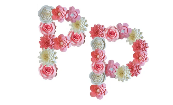 纸花的字母 白色背景的信粉红和白花 — 图库照片
