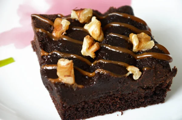 Κέικ Σοκολάτας Καρύδια Κέικ Μπράουνι Γλυκό Επιδόρπιο — Φωτογραφία Αρχείου