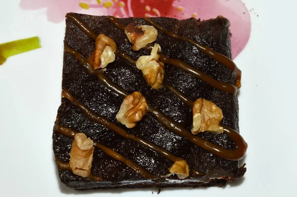 Schokoladenkuchen Mit Walnüssen Brownie Cake Süßes Dessert — Stockfoto