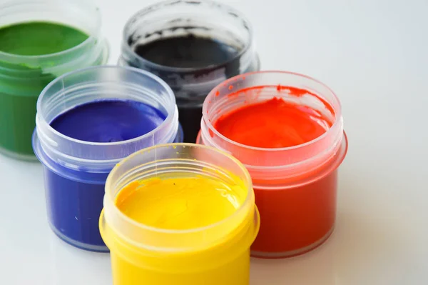Dipingere Barattoli Guazzo Colore Brillante Materiale Artisti Disegno — Foto Stock