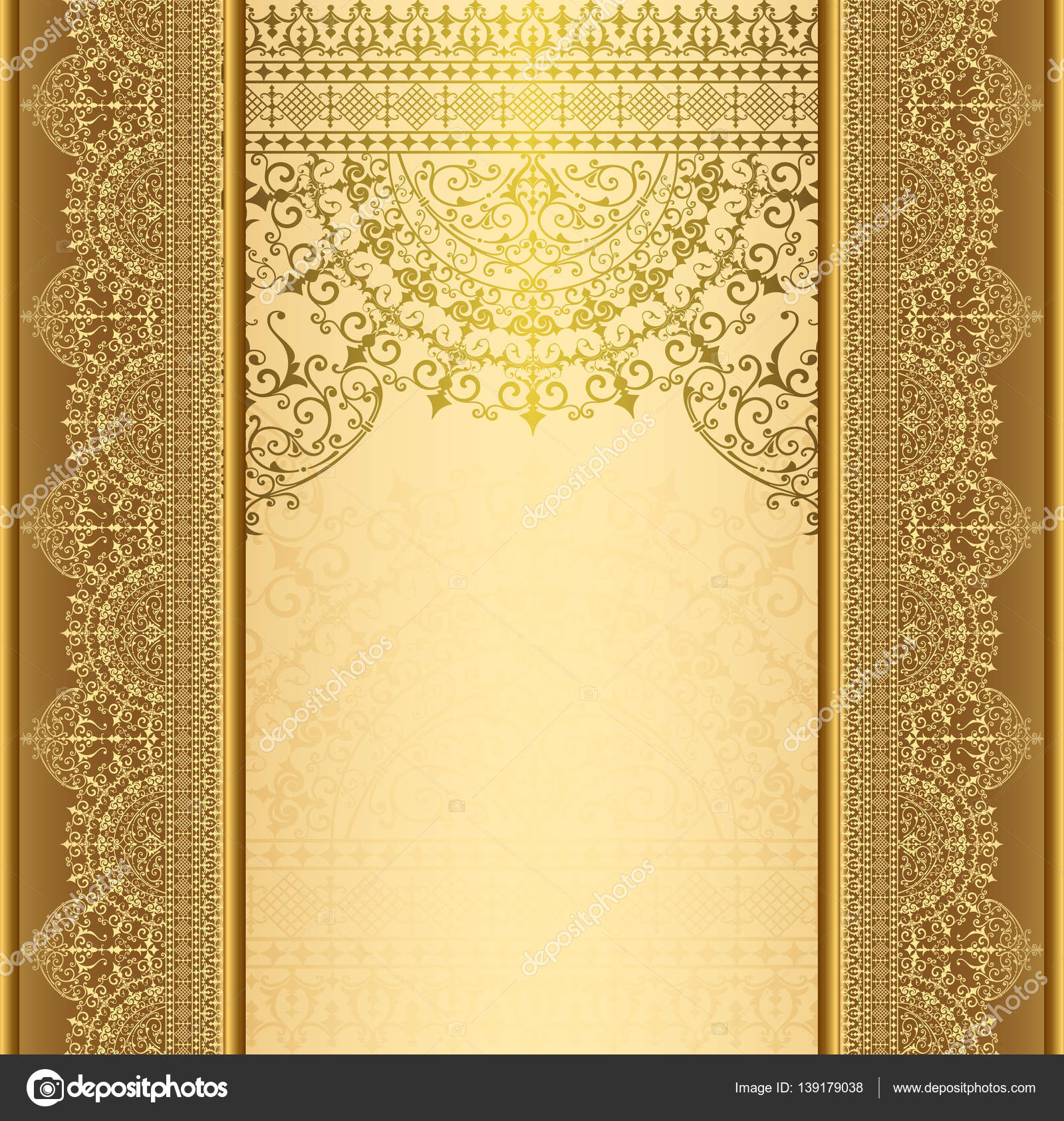 Vertical background with gold filigree frame border Background oriental ...