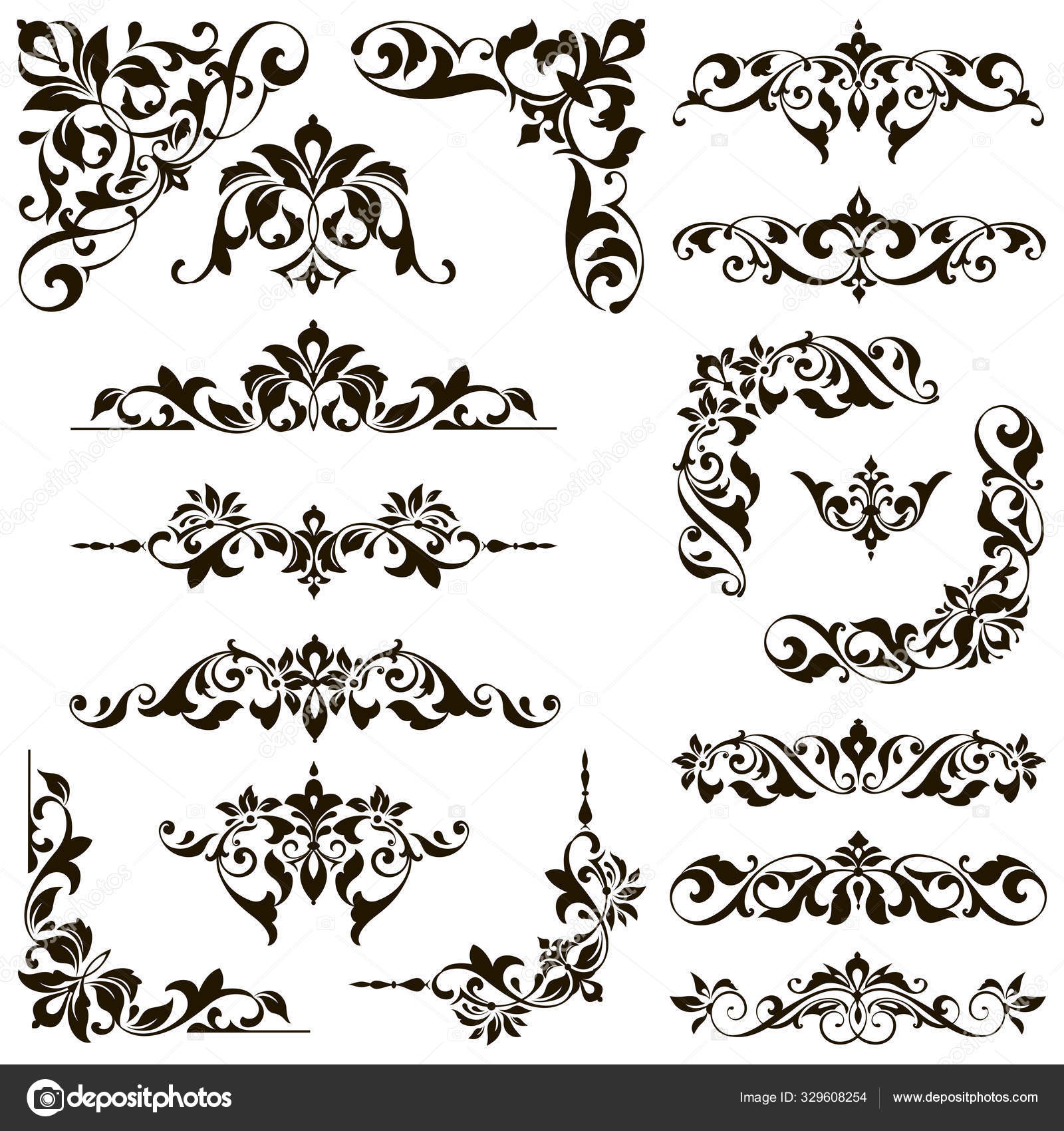 Ornamental Design Lace Borders Corners Vector Set Art Deco Floral Stock Vector Image By C Lyotta Li 329608254