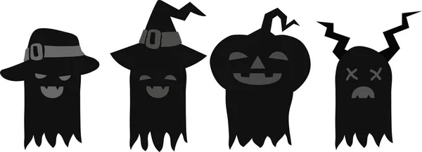 Halloween-Karte mit Monstern und Geistern Silhouette — Stockvektor