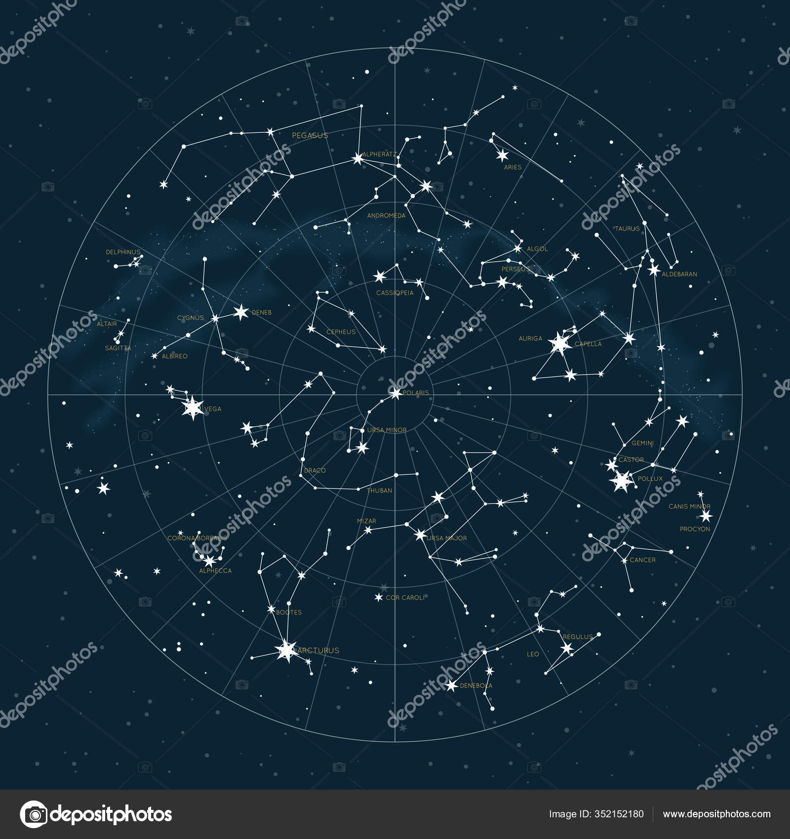 Northern hemisphere. Star map of vector constellations 图库 Northern hemisphere. Star map of vector constellations 图库