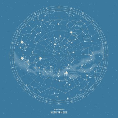 Southern hemisphere. Star map of vector constellations. clipart