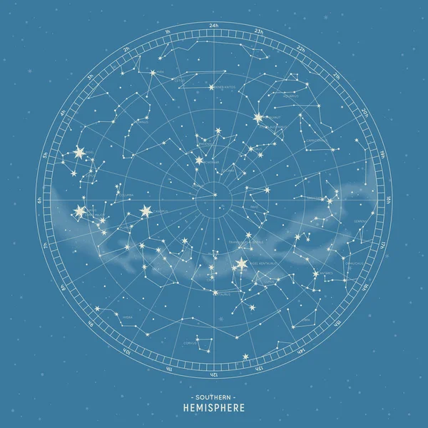 Southern hemisphere. Star map of vector constellations. — Stock vektor