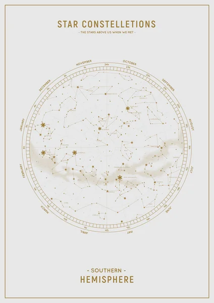 Southern hemisphere. Star map of vector constellations. — Stockvector