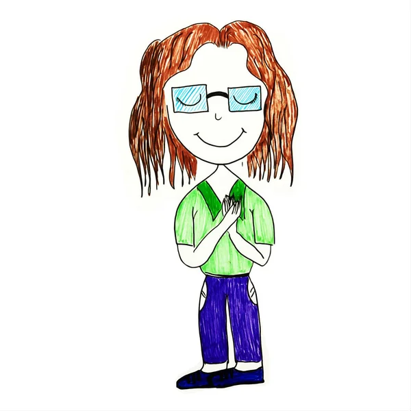 Gözlüklü Kadın Çizgi Film Karakteri Çiziyor — Stok fotoğraf