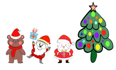 Merry Christmas card template with Santas on white background, copy space for your text design. Creative with illustration progress.