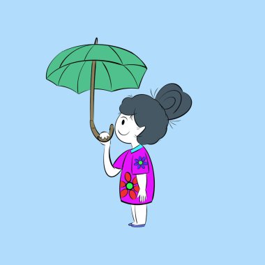 Asian girl on blue background, copy space for your text design. Creative with illustration progress.