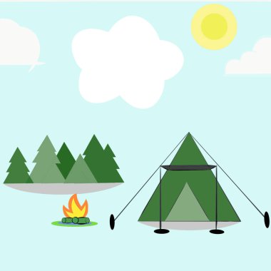 camping banner on white background, copy space for your text design. Creative with illustration progress.
