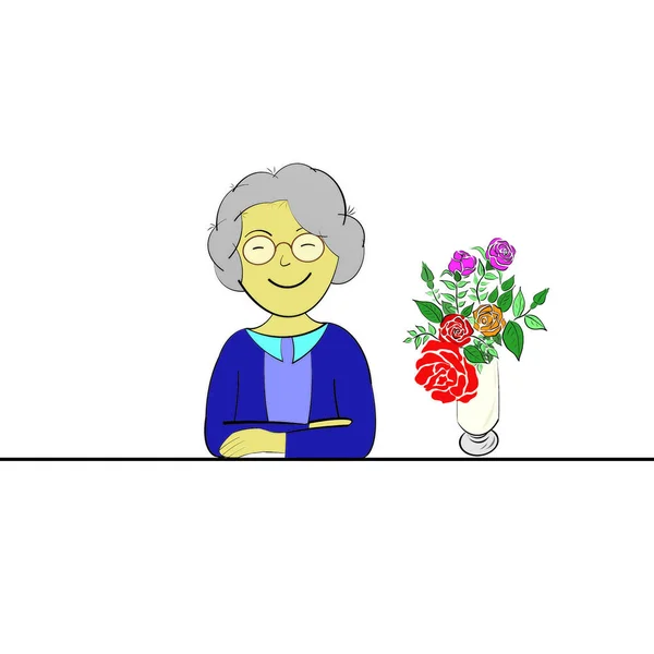 Frau Und Blumen Der Vase Auf Weißem Hintergrund Kopieren Sie — Stockfoto