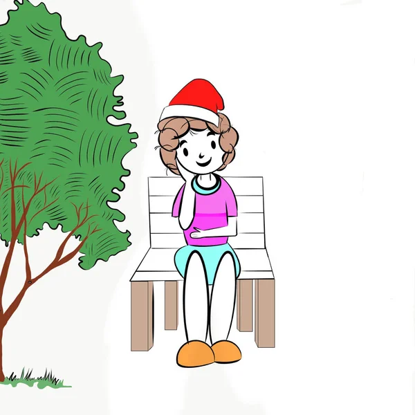 Ragazza Cappello Babbo Natale Sfondo Bianco Copiare Spazio Vostro Disegno — Foto Stock