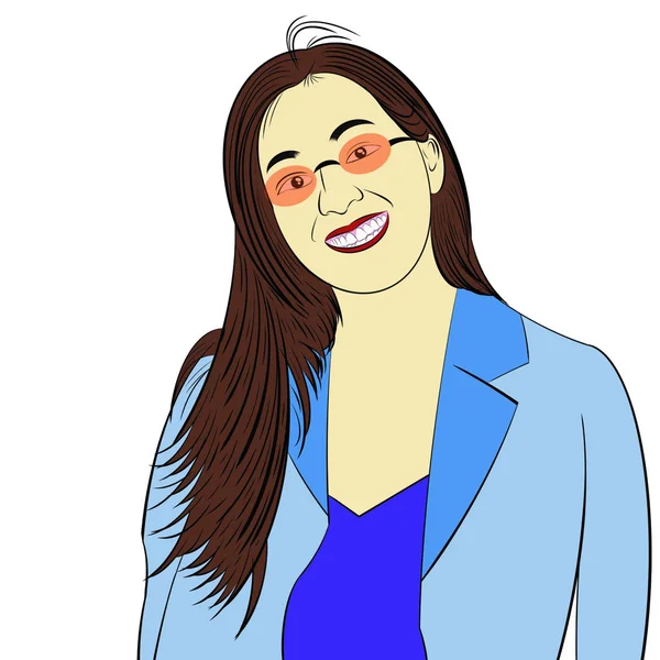 Hand Drawing Happiness Cartoon Character Beautiful Woman Wearing Eyeglasses White — 스톡 사진