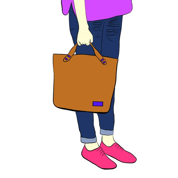 Handzeichnung Der Cartoon Figur Tragen Natürliche Baumwolltasche Stofftasche Reduzieren Menge — Stockfoto