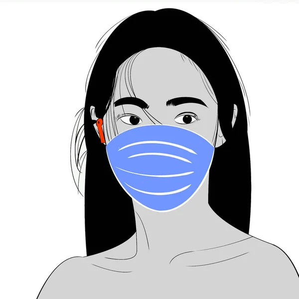 イラスト進行と衛生マスク創造を身に着けている漫画のキャラクターの手描き — ストック写真