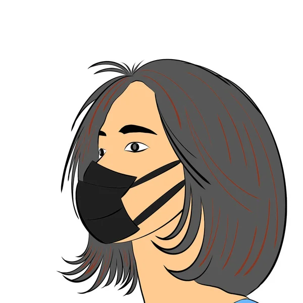 イラスト進行と衛生マスク創造を身に着けている漫画のキャラクターの手描き — ストック写真