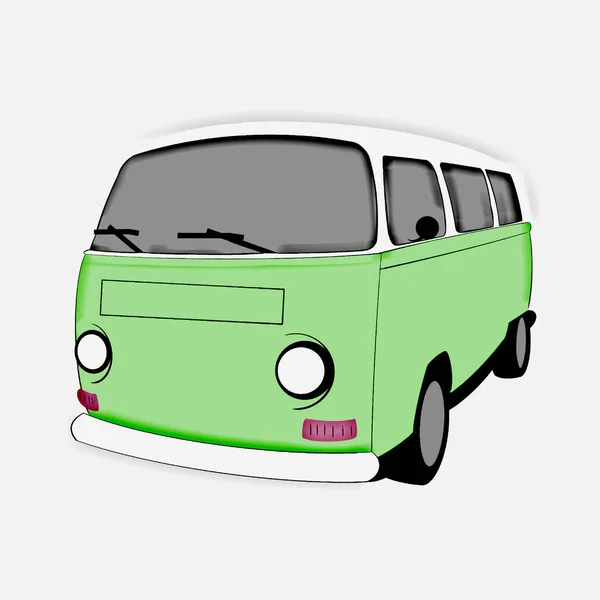 Hand drawing of cartoon Van vehicle on over white background,free space for your text design. Creative with illustration progress.