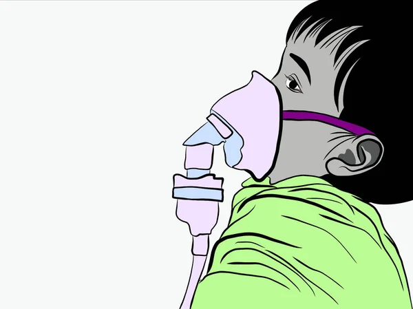 Hand Dra Barnet Bär Syrgasmask Grund Sjukdom Grund Luftföroreningar Luftburna — Stockfoto