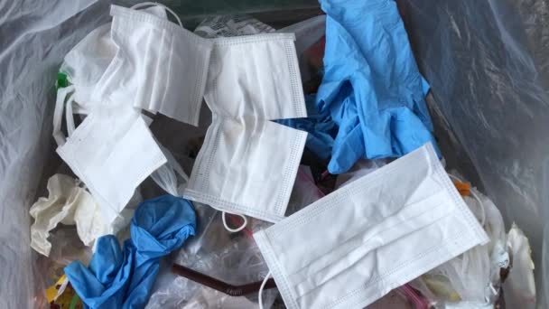 Used Hygienic Mask Medical Glove Trash Bin Infectious Waste Prevented — Stock Video