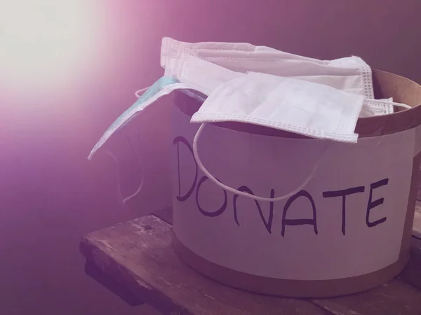 Donation Prevented Virus Covid Concept Donate Box Has Hygienic Medical — Stock Photo, Image