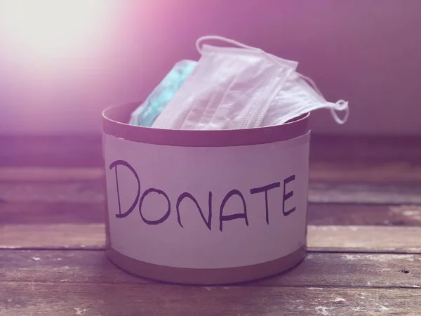 Пожертвування Запобігання Вірусу Covid Concept Donate Box Має Гігієнічні Медичні — стокове фото