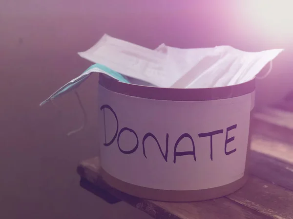 Пожертвування Запобігання Вірусу Covid Concept Donate Box Має Гігієнічні Медичні — стокове фото