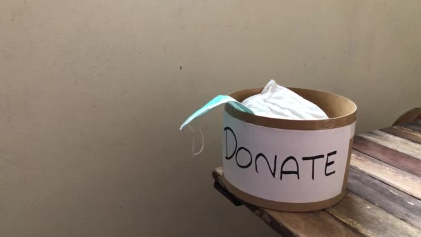 Donation Prevented Virus Covid Concept Donate Box Has Hygienic Medical — Stock Video