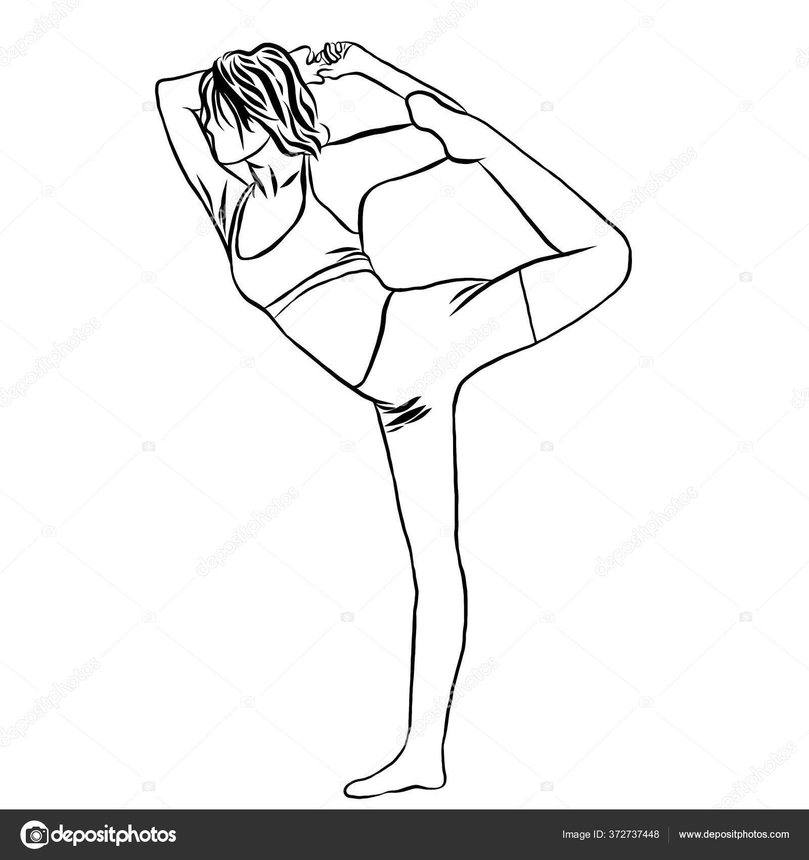 Pose Da Ioga, Mulher Para Fazer As Separações, Retrato De Desenho