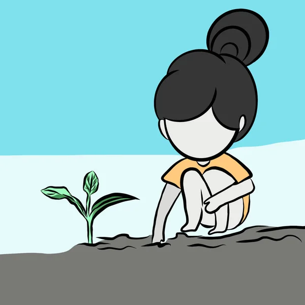 Cartoon Charakter Junge Frauen Bäume Pflanzen Gartenarbeit Kleine Sämlinge Wachsen — Stockfoto