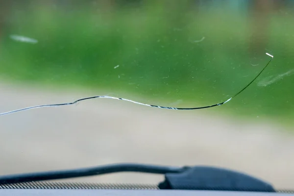 Close Photo Cracked Windscreen View Car — Stock Photo, Image