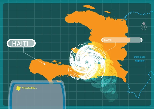 Haiti with a Hurricane making a landfall at capital Port-au-prince . Editable Clip Art. — Stock Vector