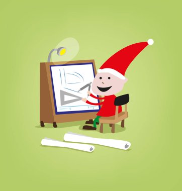 Bir Elf mimarı gülümseyen ya da Tasarımcısı oyuncaklar Noel Baba oyuncak fabrikası için