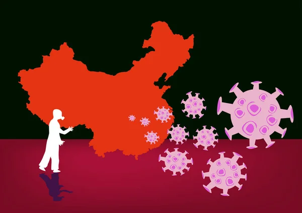 Virus Coming China Wuhan Coronavirus Concept Editable Clip Art — Stock Vector