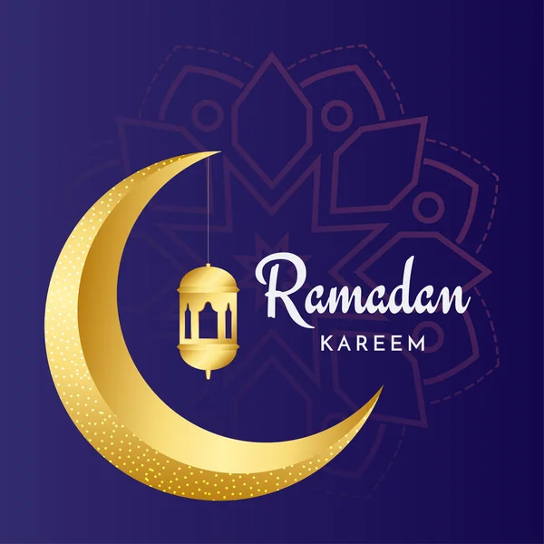 Schöne Islamische Ramadan Muster Hintergrund Mit Goldenem Mond Und Lampe — Stockvektor