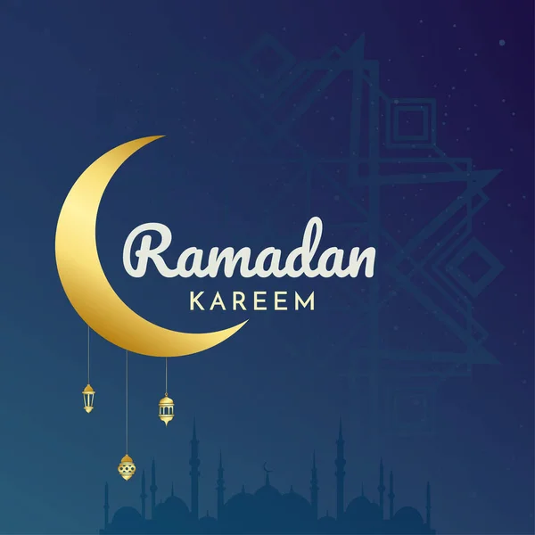 Fondo Azul Decorativo Ramadán Kareem Con Patrón Islámico Moderno — Vector de stock