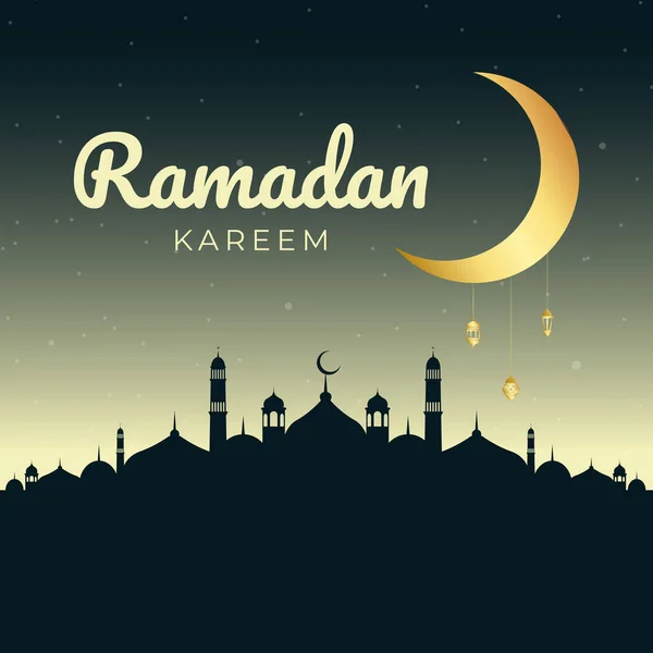 Wunderbarer Islamischer Ramadan Kareem Hintergrund Mit Moschee Und Goldenem Mond — Stockvektor