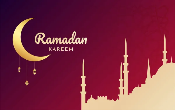 Schöne Flache Islamische Ramadan Kareem Hintergrund Mit Moschee Und Goldenem — Stockvektor