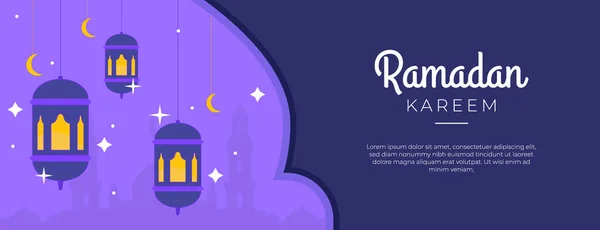 Projeto Bonito Bandeira Ramadan Kareem Com Ornamento Lanterna Estilo Árabe — Vetor de Stock