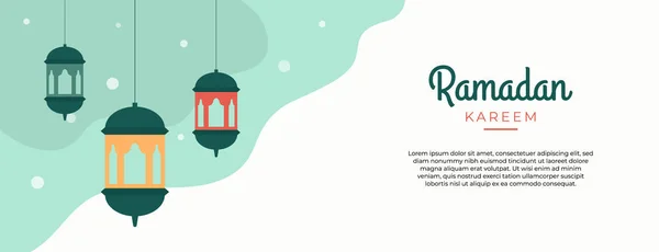 Design Banner Plano Ramadan Kareem Com Lanterna Islâmica Estilo Árabe — Vetor de Stock