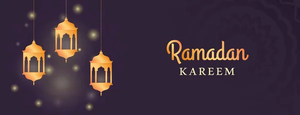 Bandeira Luxo Ramadan Kareem Com Lanterna Islâmica Dourada Estilo Árabe — Vetor de Stock