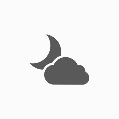 Bulutlu gece simgesi, gökyüzü vektörü, gece illüstrasyonu, ay simgesi, bulut vektörü