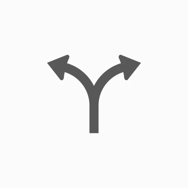 Gabelung im Straßensymbol, Richtungsvektor, Pfeil-Abbildung, Wegweiser-Symbol — Stockvektor